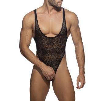 Addicted Flowery Lace Bodysuit Thong black