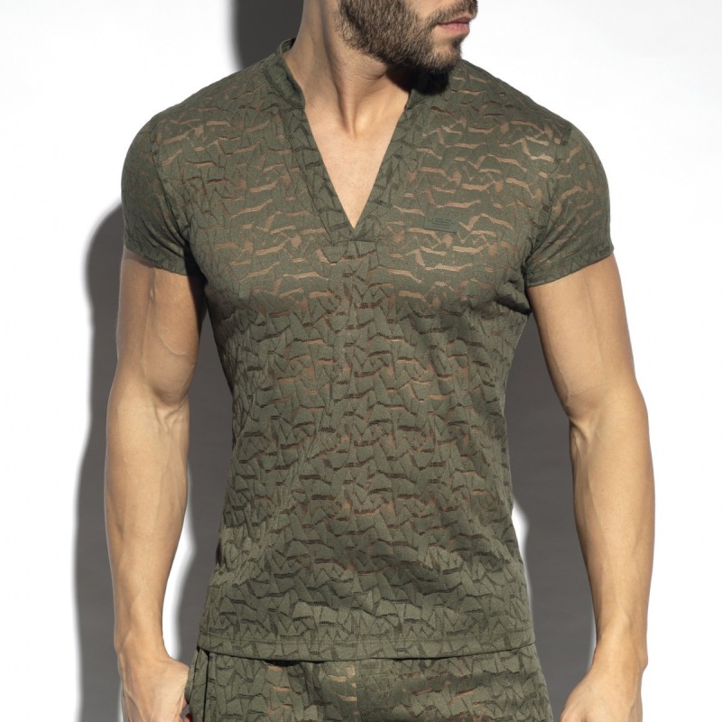 ES Collection Spider V-Neck Polo-Shirt kaki