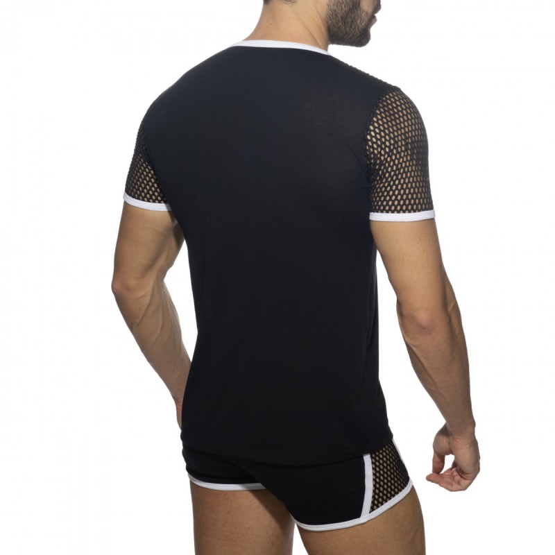 Addicted Fetish Mesh Striped T-Shirt white