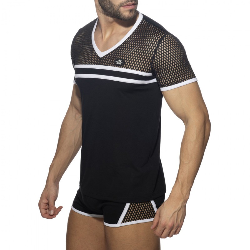 Addicted Fetish Mesh Striped T-Shirt white