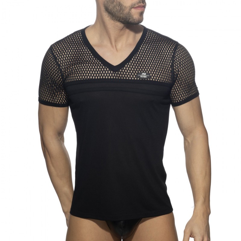 Addicted Fetish Mesh Striped T-Shirt black
