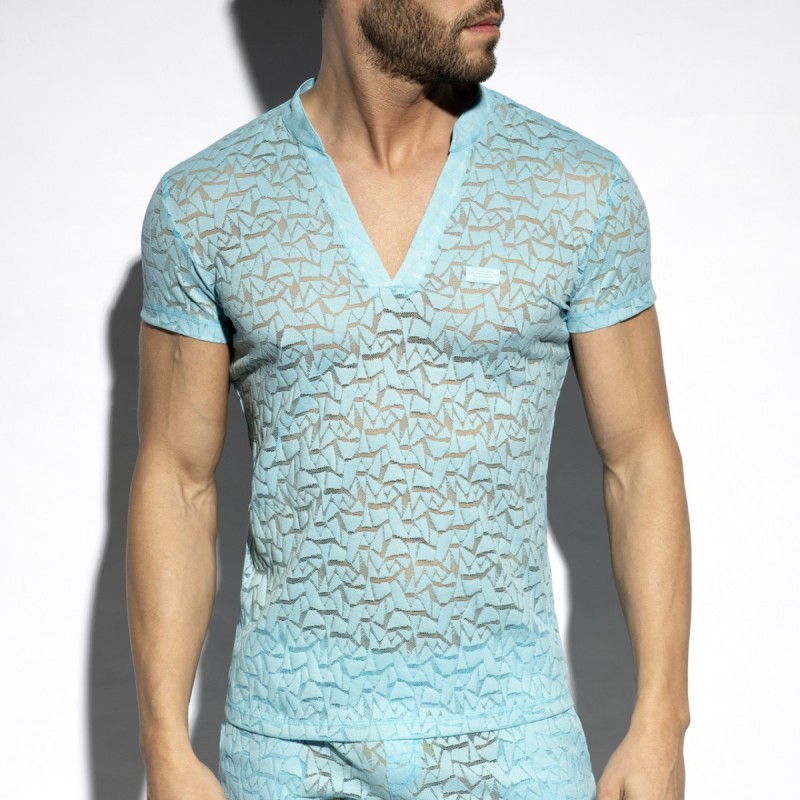 ES Collection Spider V-Neck Polo-Shirt sky blue