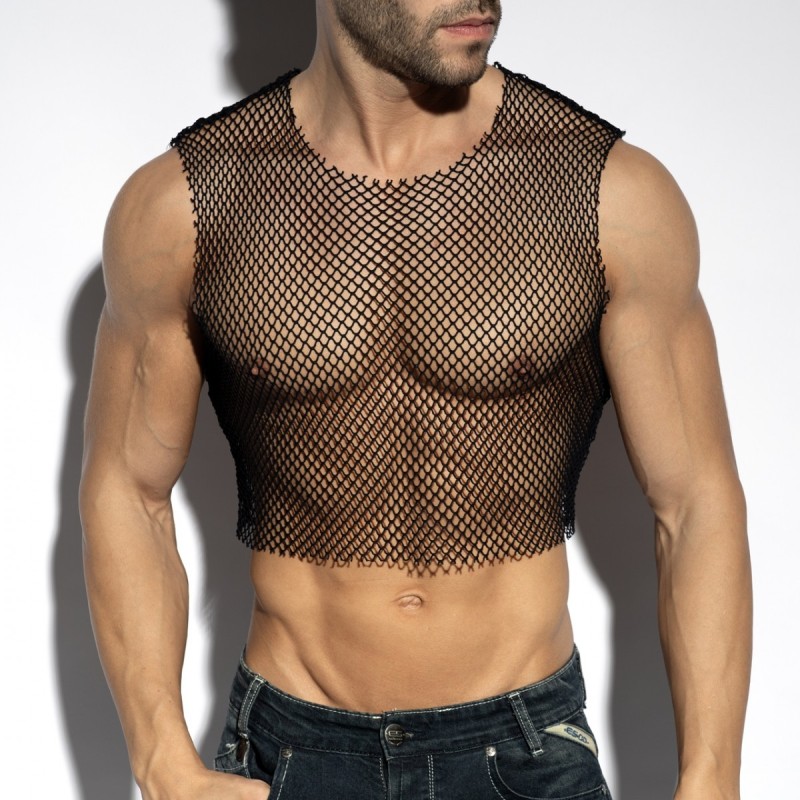 ES Collection Beachy Net Midriff Crop Top Black