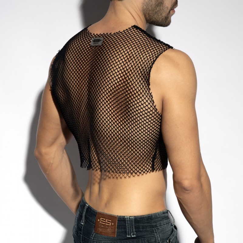 ES Collection Beachy Net Midriff Crop Top Black