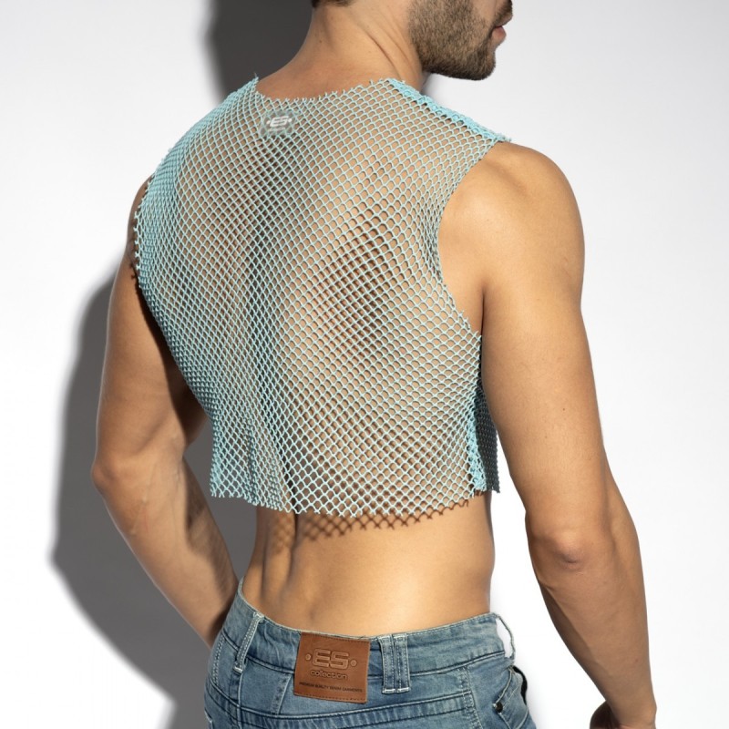 ES Collection Beachy Net Midriff Crop Top Sky Blue