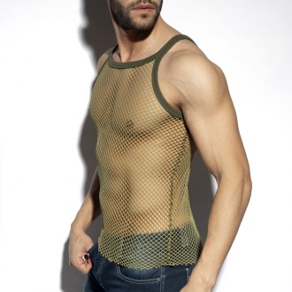 ES Collection Beachy Net Strap Tank Top Kaki